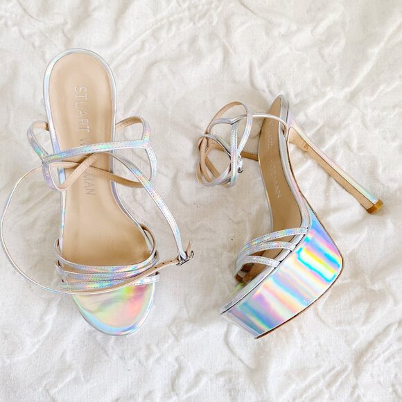 Stuart Weitzman Soiree Iridiscent Platform Sandals Size 9 - Picture 4 of 14